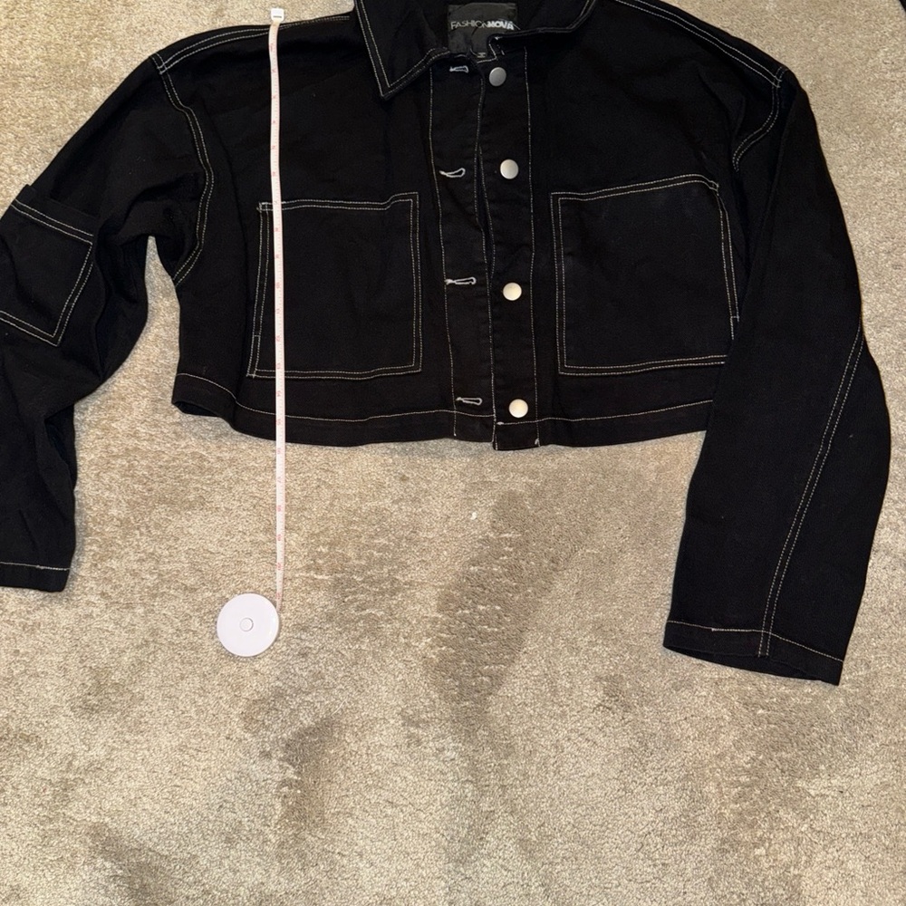 Fashion Nova Black Jean Jacket with White Stitching